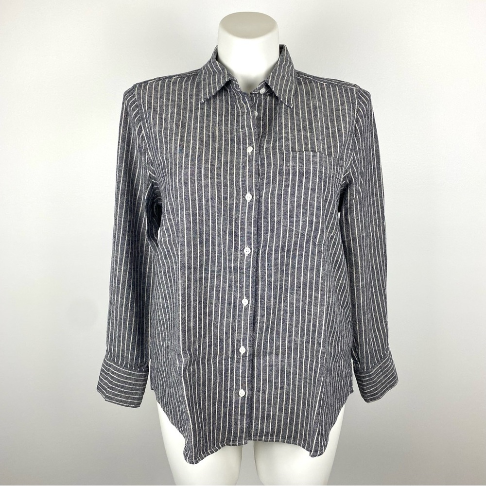 Banana Republic Long Sleeve Classic Linen Blend Black Stripe Button Down Shirt L